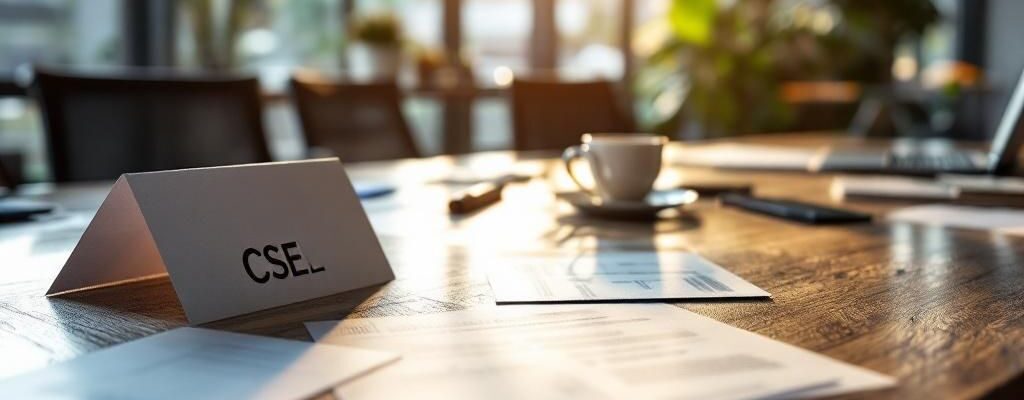 plan CSE feuille pliée sur table en bois