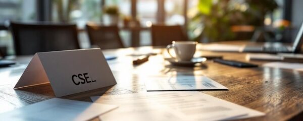 plan CSE feuille pliée sur table en bois